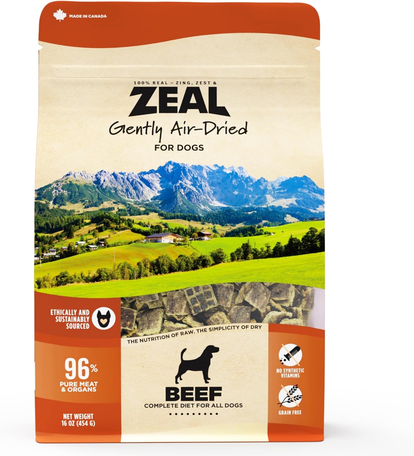ZEAL Canada Air-Dried Beef Recipe for Dogs - High Protein, Natural Superfoods, Nutrient Rich, No Fillers, Grain Free, Complete & Balanced (Beef, 1 lb)