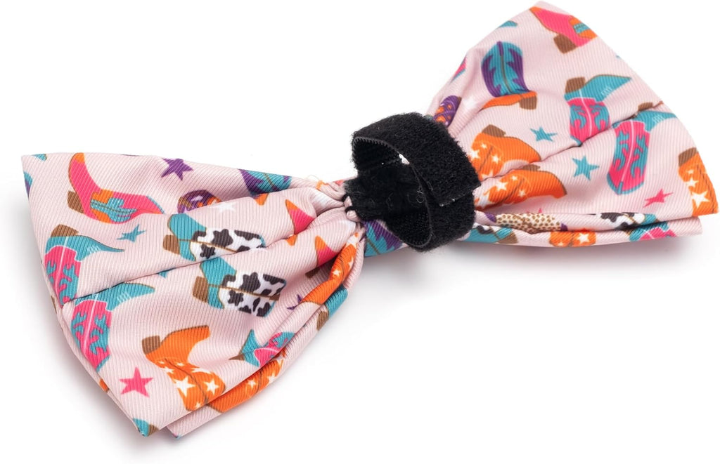 THE WORTHY DOG Food & Sport Print Pet Bow Ties for Dogs & Cats, Western | Stylish, Soft Printed Polyester Pet Bow Tie, Attach to Any Collar Easily with Touch Fastener, Wild Wild West, Beige, Large