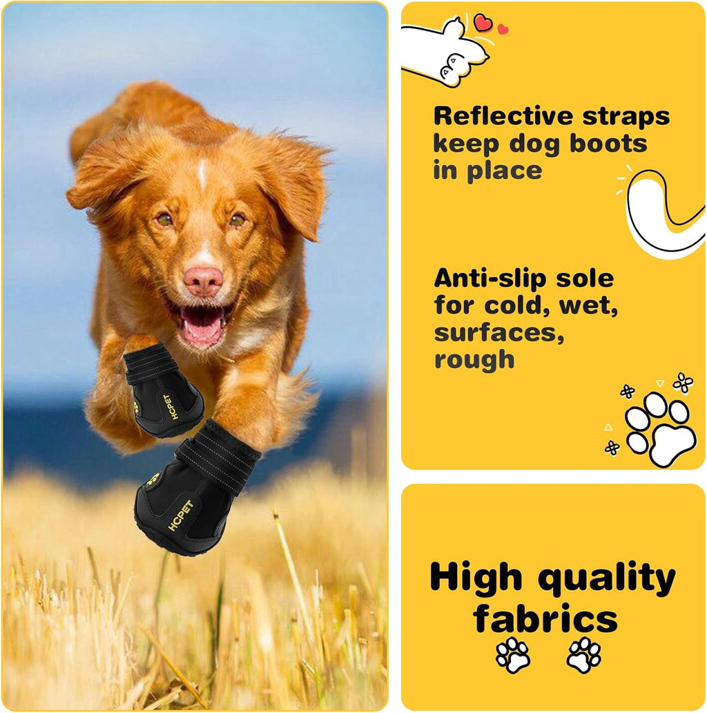 Dog Boots, Dog Shoes for Large Dogs, Medium Dog Boots & Paw Protectors, Anti-Slip Dog Booties for Hot Pavement Winter Snow Hiking with Reflective Straps Black Size 6