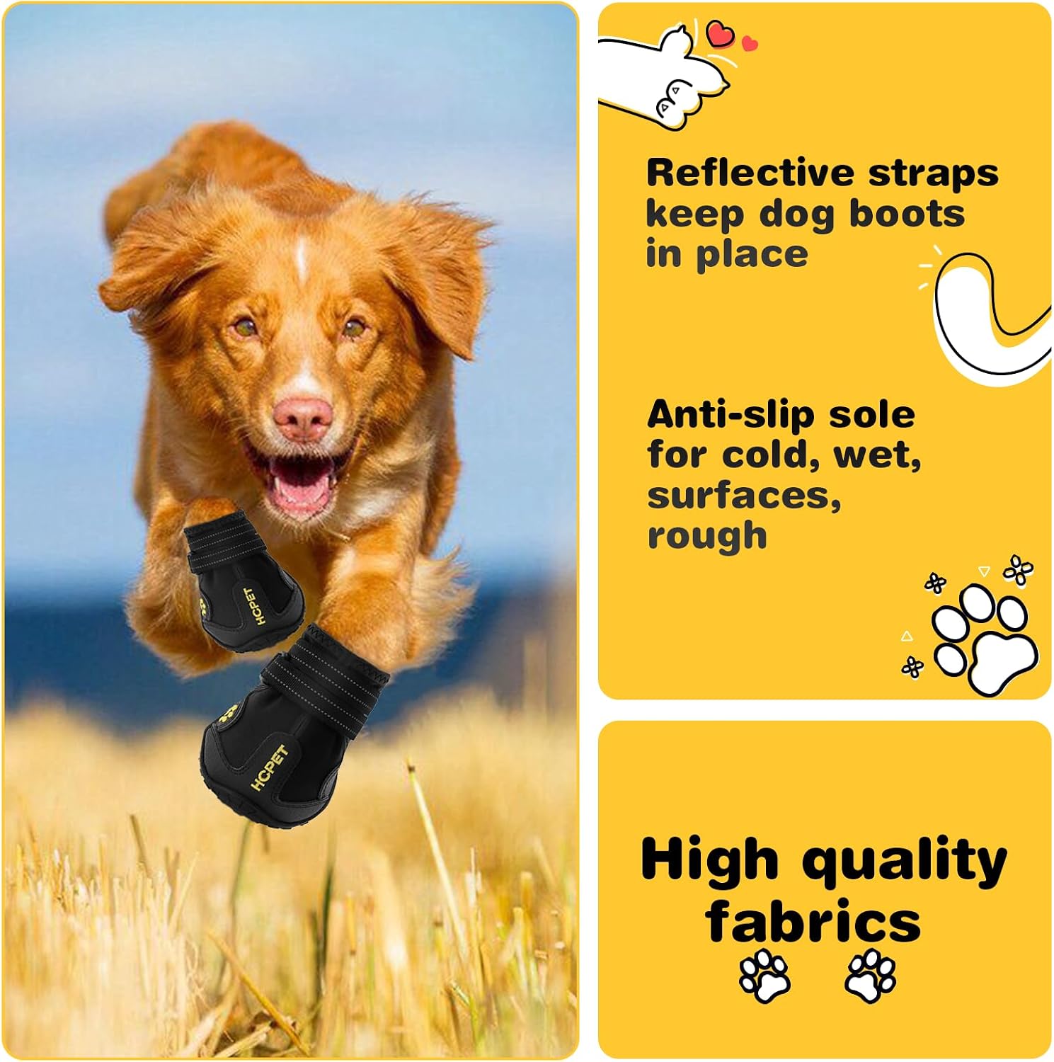 Dog Boots, Dog Shoes for Large Dogs, Medium Dog Boots & Paw Protectors, Anti-Slip Dog Booties for Hot Pavement Winter Snow Hiking with Reflective Straps Black Size 6
