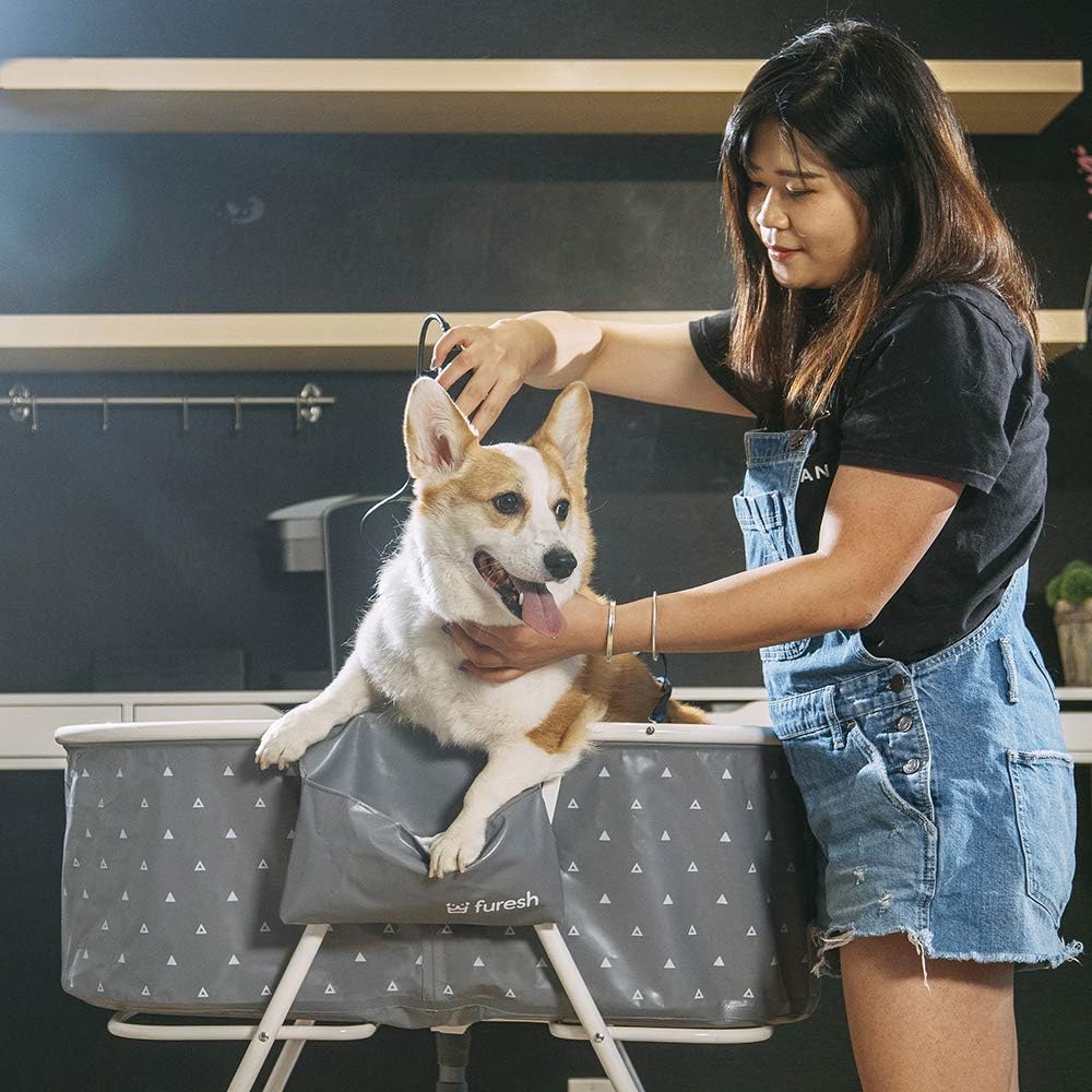 Portable Foldable Dog Bathtub for Small & Medium Dogs (Gray) | Lightweight aluminum frame with elevated design for comfortable bathing and easy storage.
