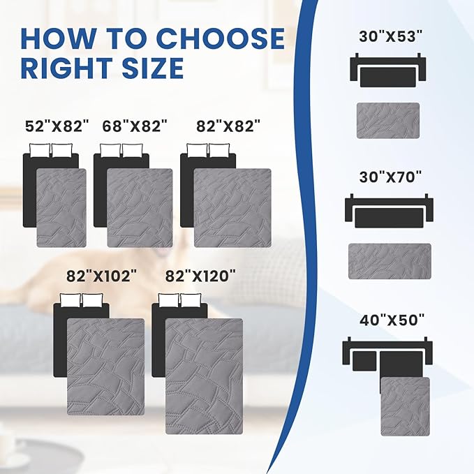 Waterproof Dog Blanket, Non-Slip Soft Pet Bed Cover, Couch Cover for Dogs Washable, Protects Sofa, Furniture, Crate, Car, Tear Resistant Leakproof Pet Blanket (82x82 Inch, Light Grey)
