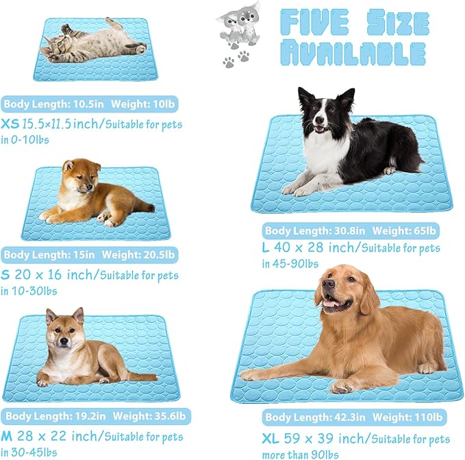 Washable Dog Cooling Mat Ice Silk Cooling Mat for Dogs Pet Self Cooling Pad Blanket Dog Cooling Pad for Indoor & Outdoor Car Seats (Blue, 20x16 in)