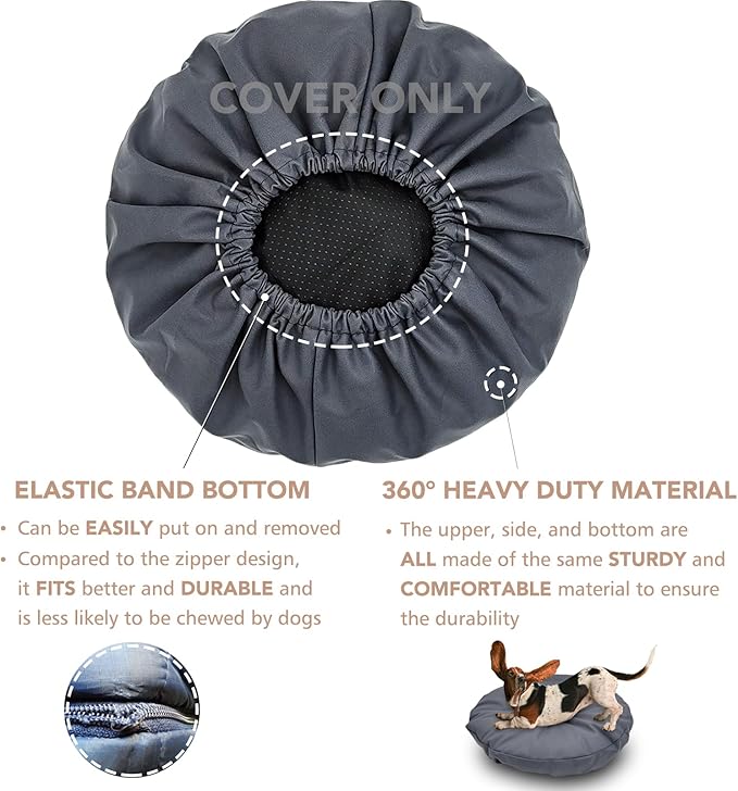 Dog Bed Cover Waterproof Replacement Machine Washable Covers for 20x20 Inch Dog Bed Heavy Duty Scratch Resistant Mattress Protector Pet Bed Round Grey Cover Only