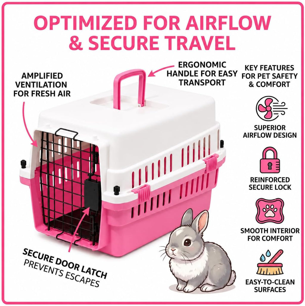 20-Inch Pink Hard Shell Pet Carrier for Small Dogs & Cats Under 15 Lbs | Plastic Dog Crate & Cat Travel Kennel, Secure Metal Door, 360° Airflow, Wipe-Clean Base