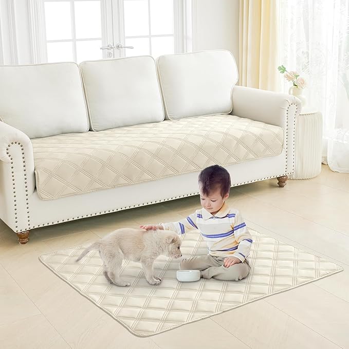 Smiry Waterproof Dog Bed Cover Blanket 30x70, Soft Reversible Pet Blanket, Washable Leakproof Cats Dogs Couch Cover for Sofa, Couch, Furniture, Beige/Beige