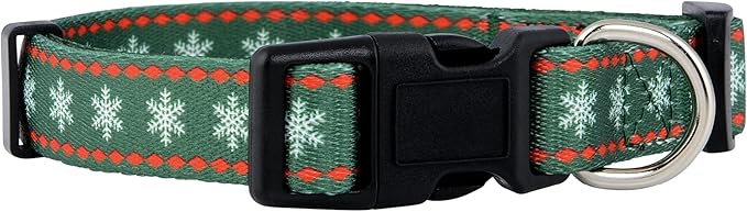 Native Pup Christmas Dog Collar- Winter Holiday Collars for Pets- Xmas Gift for Puppy- Santa, Reindeer, Snowman, Candy Cane, Red Green- Girl Boy- Small, Medium, Large Breeds (Green Snowflake, Medium)