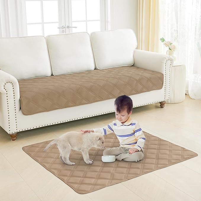 Smiry Waterproof Dog Bed Cover Blanket 52x82, Soft Reversible Pet Blanket, Washable Leakproof Cats Dogs Couch Cover for Sofa, Couch, Furniture, Camel/Beige