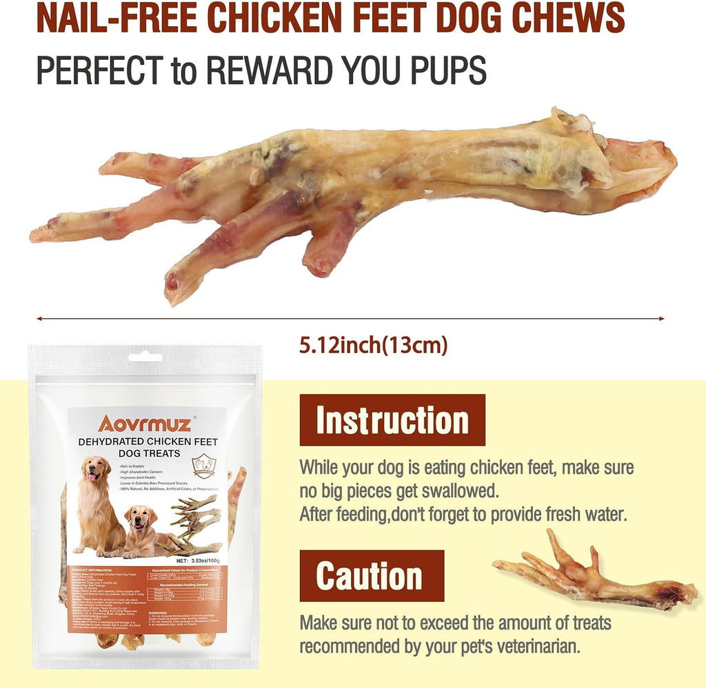 Dehydrated Chicken Feet Dog Treats - Single Ingredient Nail-Free High Protein Dog Chews, All Natural Treats for Joint & Dental Health