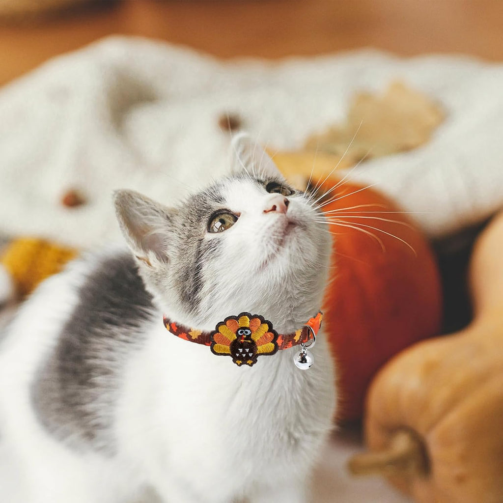PUPTECK Halloween/Thanksgiving/Christmas Cat Collars Breakaway with Bell | Holiday Pattern Fall Pet Collar 3 Pack for Girl Boy Kittens Puppies and Small Pets