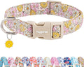 Faygarsle Floral Girl Dog Collar, Cotton Fabric with Daisies Pattern, Pink and Yellow Summer Spring Design for Small Medium Large Dogs L