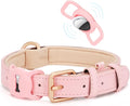 WHIPPY Airtag Leather Dog Collar GPS Tracker Air Tag Puppy Collar Adjustable Soft Leather Padded Dog Collar with Airtag Holder Case for Small Medium Large Dog Pet Backpack,Pink,M