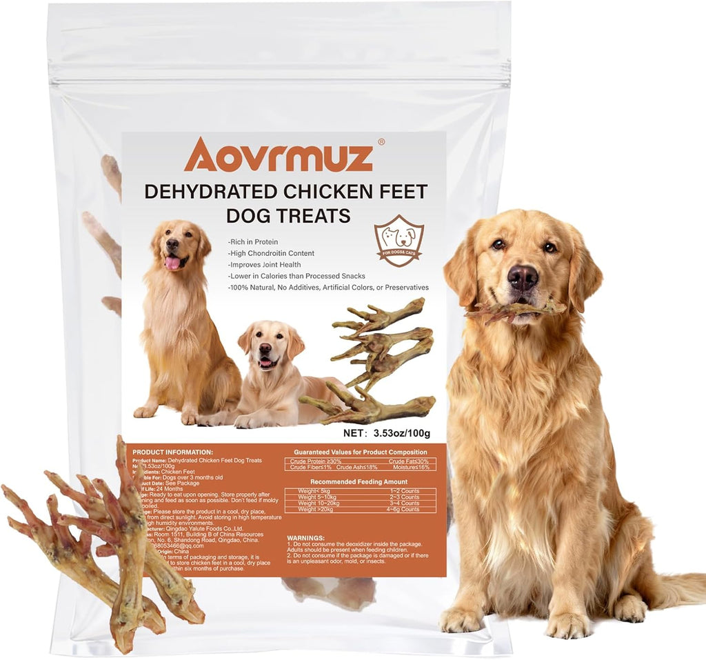 Dehydrated Chicken Feet Dog Treats - Single Ingredient Nail-Free High Protein Dog Chews, All Natural Treats for Joint & Dental Health