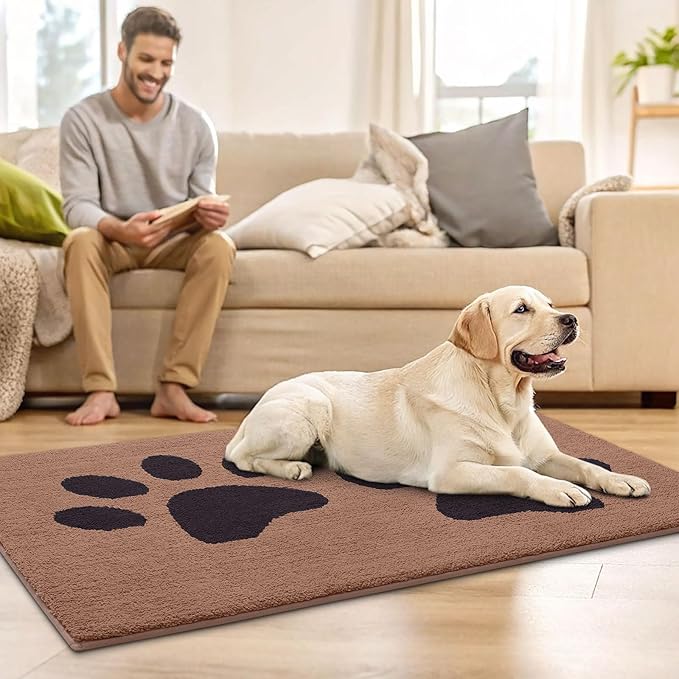 Buganda Dog Door Mat for Muddy Paws, Absorbent Dirt Trapper Washable Indoor Doormats, Non Slip Low-Profile Mud Mat for Dogs, Front Entrance Doormat for Inside Floor (30x20 Inches, Camel and Black)