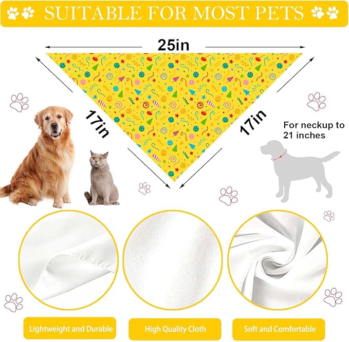 Birthday Dog Bandanas, Double Side Reversible Large Pet Bandanas, Celebration Set, Adjustable Triangle Holiday Scarves for Dogs Girl Boy Pets