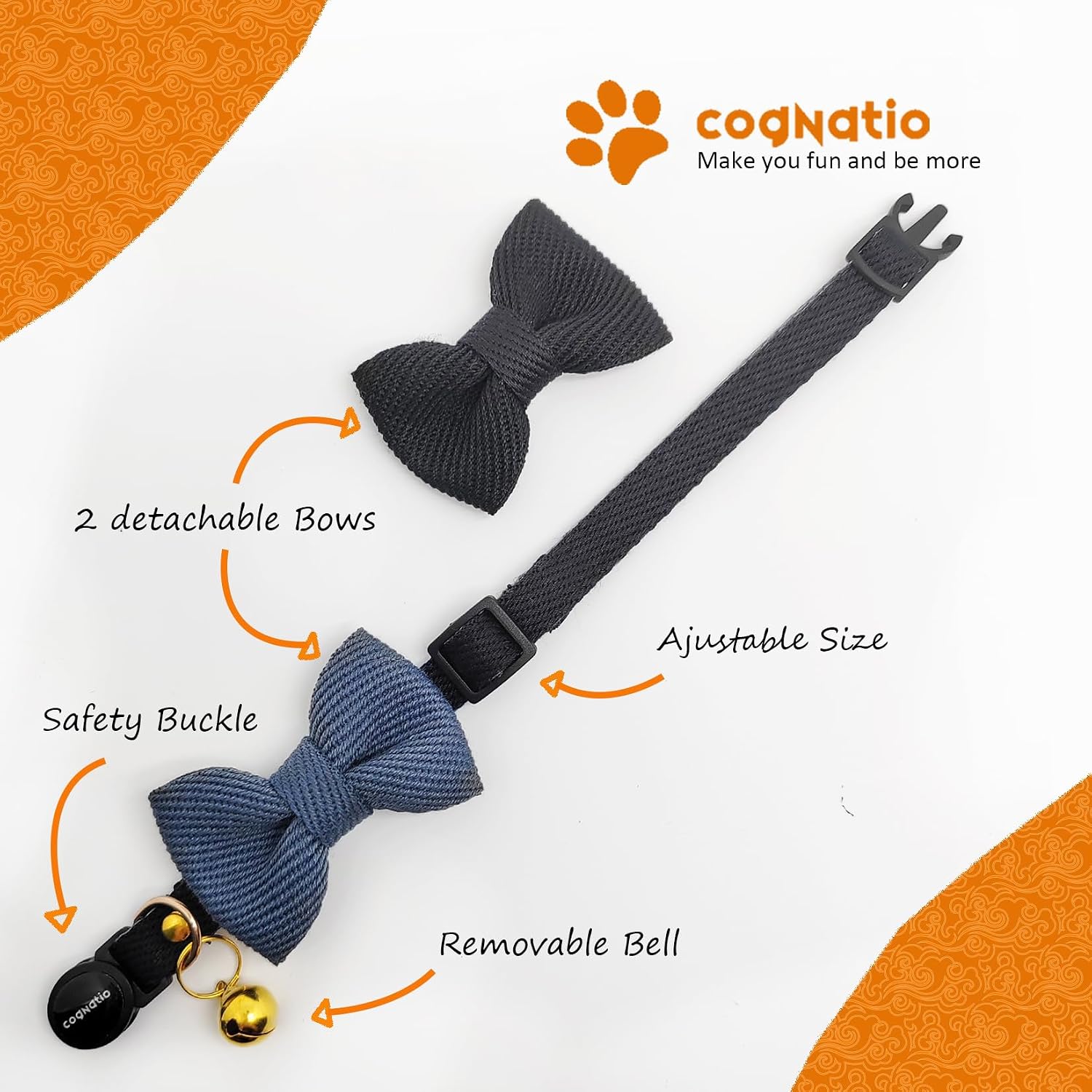 Cat Collar with Bells, Safety Quick Release Breakaway cat Collars with 2 Bows in, 1 Pack Girl Boy Kitten Collar,Adjustable 20-30cm (Black, 20-30cm)