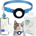 GPS Tracker for Cats, Mini GPS Pet Tracker with Collar, IP68 Waterproof Cat Trackers Collar,No Monthly Fee,Work with Apple Find My(iOS Only),Smart Trackers for Pets(Blue)