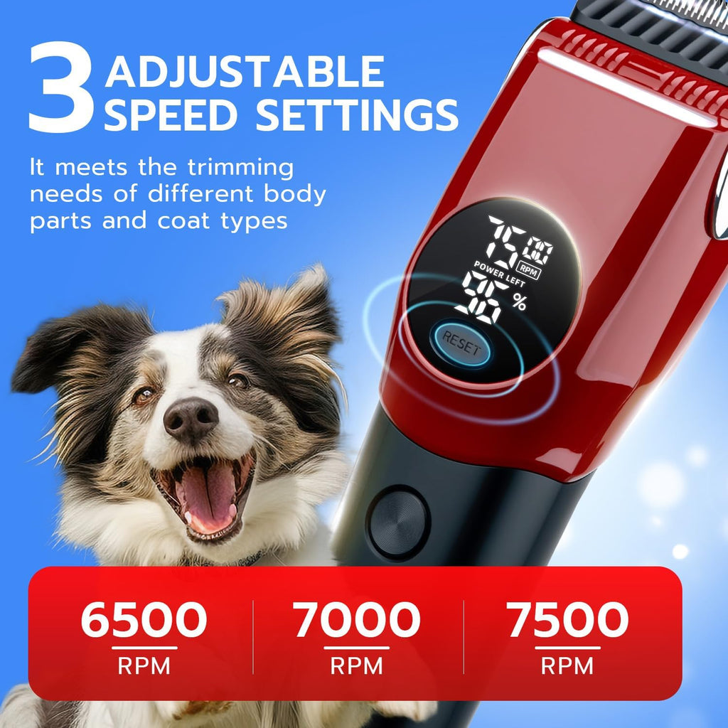 Mcbazel Dog Clippers Grooming Kit, Low Noise Rechargeable Cordless Adjustable Pet Hair Shaver Trimmers Set for Dogs, Cats and Other Pets [Red]