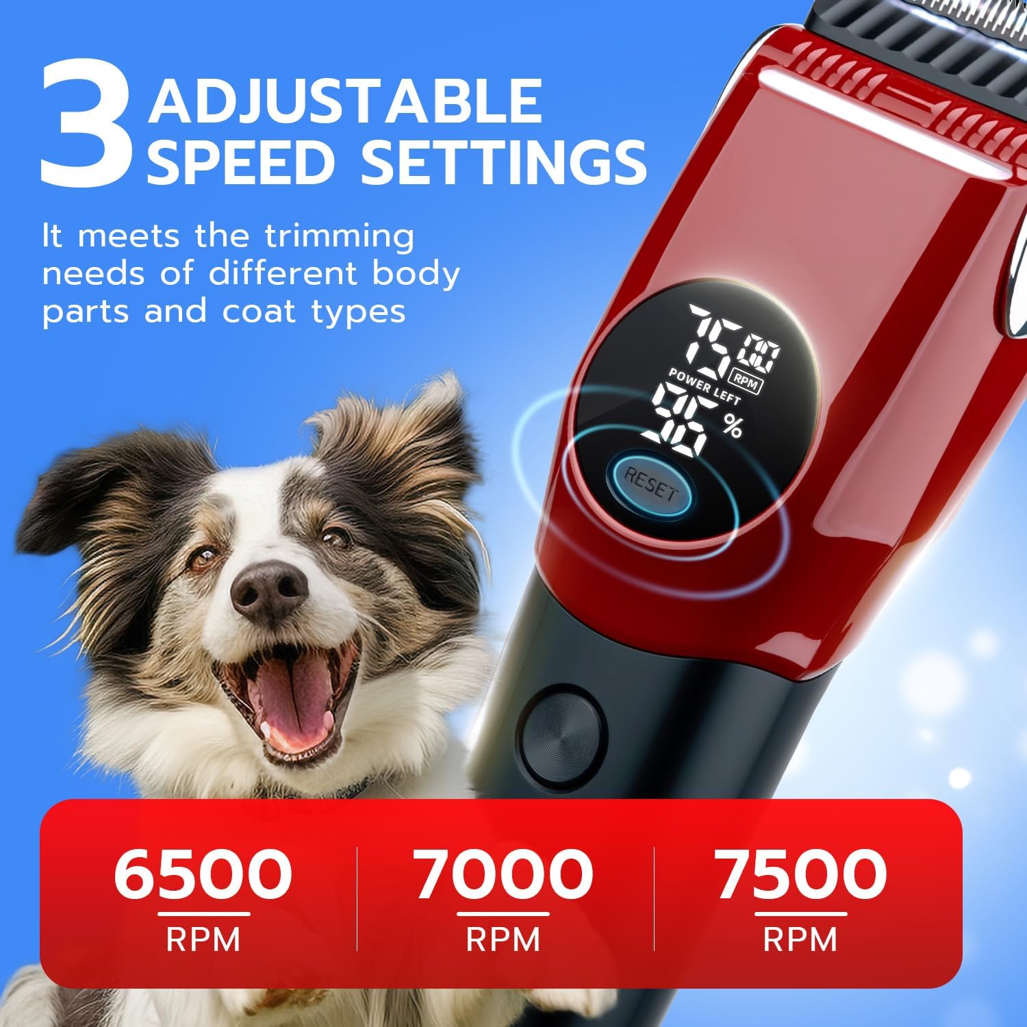 Mcbazel Dog Clippers Grooming Kit, Low Noise Rechargeable Cordless Adjustable Pet Hair Shaver Trimmers Set for Dogs, Cats and Other Pets [Red]