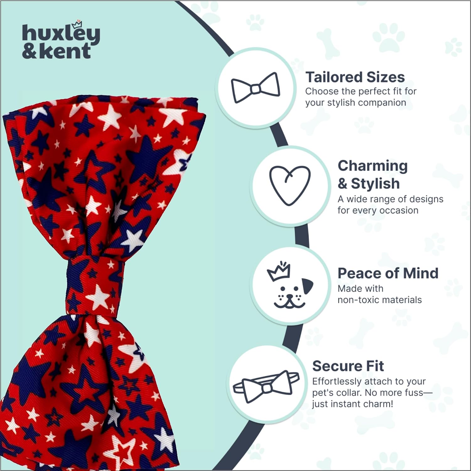 Huxley & Kent Pet Bow Tie for Dogs & Cats - 4th of July Adjustable Hook & Loop Collar Accessory - Cute & Comfortable for Holidays & Celebrations - Patriot Stars, Large | Hook & Loop Attaches to Any Collar, Soft Polyester, Lightweight & Machine Washable