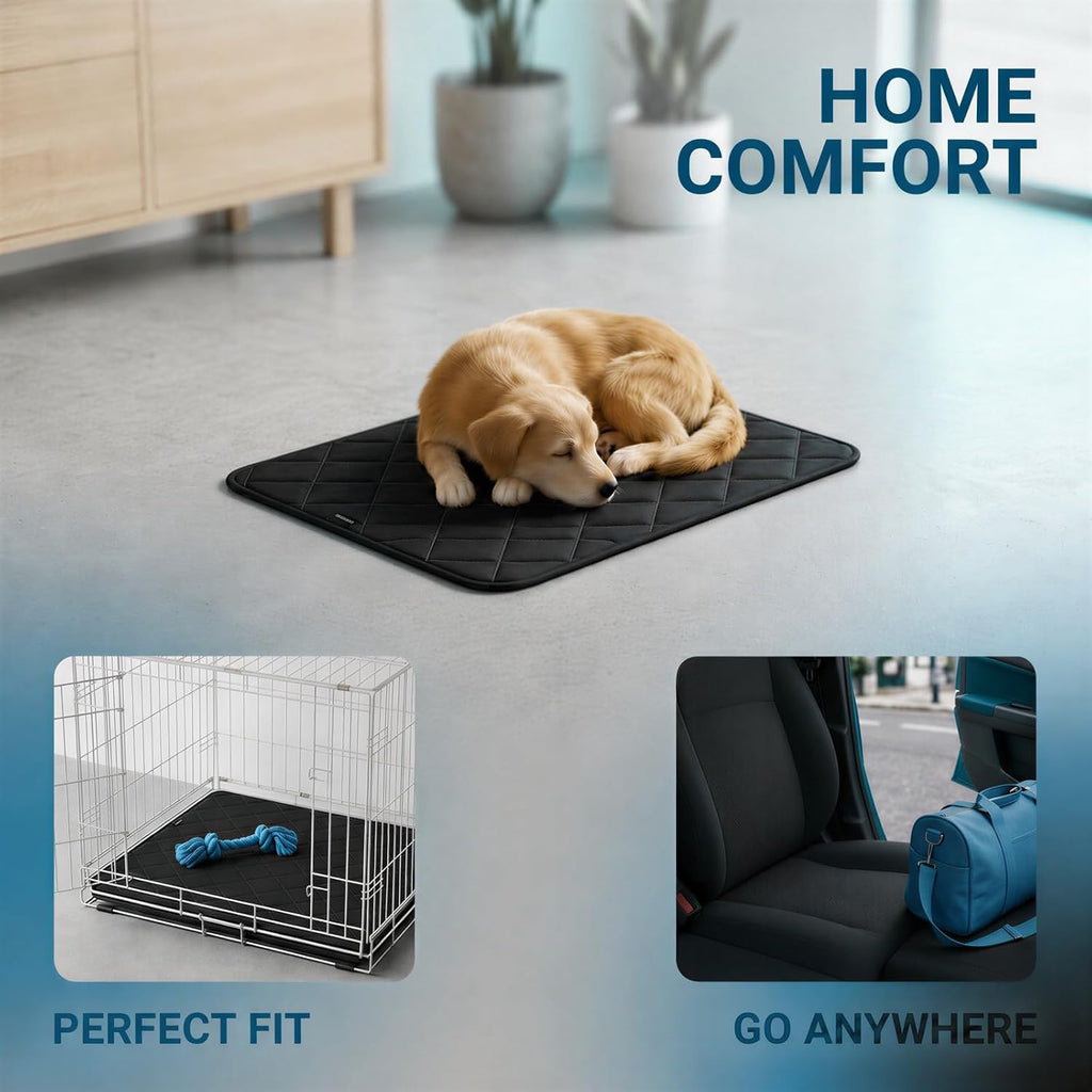 Machine Washable Kennel Mat, Oxford Cloth Mat with Rhombus Quilted Design, Crate Pad for Smaller Animals, All Season Bedding for Indoor Travel, Black