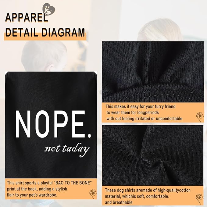 Discover Cozy Cotton Canine Wear: Soft, Lightweight, and Breathable Dog Shirt Vest with Eye-Catching Graphics(Nope not Today), Keeping Your Furry Friend Warm and Comfy! Black XS