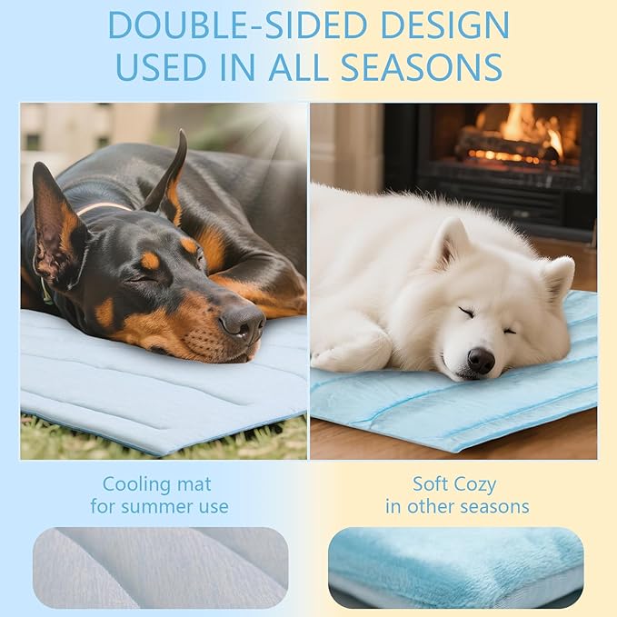 BECEMURU Dog Cooling Mat in Summer & Plush Warm Blanket in Winter, 2-Sided Reversible Dog Pad, 48"x28" Thickened Pet Bed for Crate, Kennel, Sofa - Machine Washable, Non-Gel, Durable