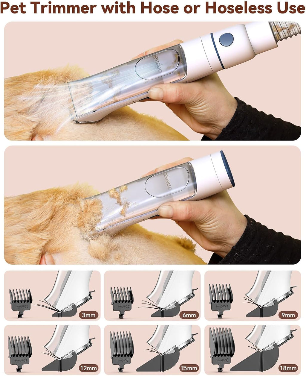 oneisall Dog Grooming Vacuum Kits with Clipper | Exatra Large 3L Dust Cup,13KPa 3 Suction,Clipper,Nail Grinder & Shedding Brush 7 in 1 Grooming Kits,Low Noise,BM3