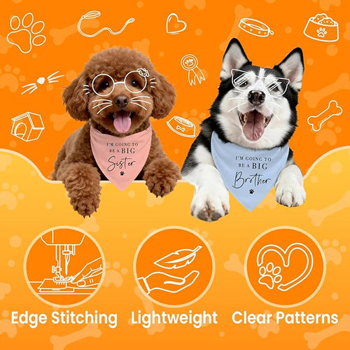 2 Pack Dog Bandanas for Pregnancy Announcement, I'm Going to Be A Big Brother Sister Cute Adjustable Pet Bandana Scarf for Small Medium Large Dogs, Gender Reveal Dogs Accessories (Blue&Pink)