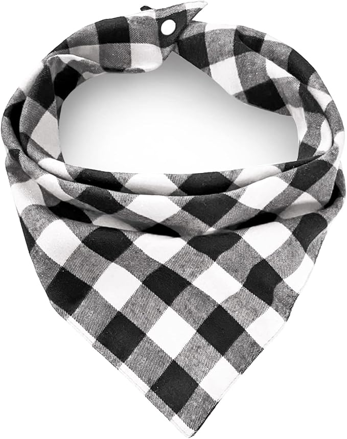 Christmas Plaid Dog Bandana with Button, Dual Layer Scarf Soft Cotton Triangle Bib Girls and Boys Kerchief Adjustable Accessories for Small Medium Large Extra Large Dog Puppy Pet Cat