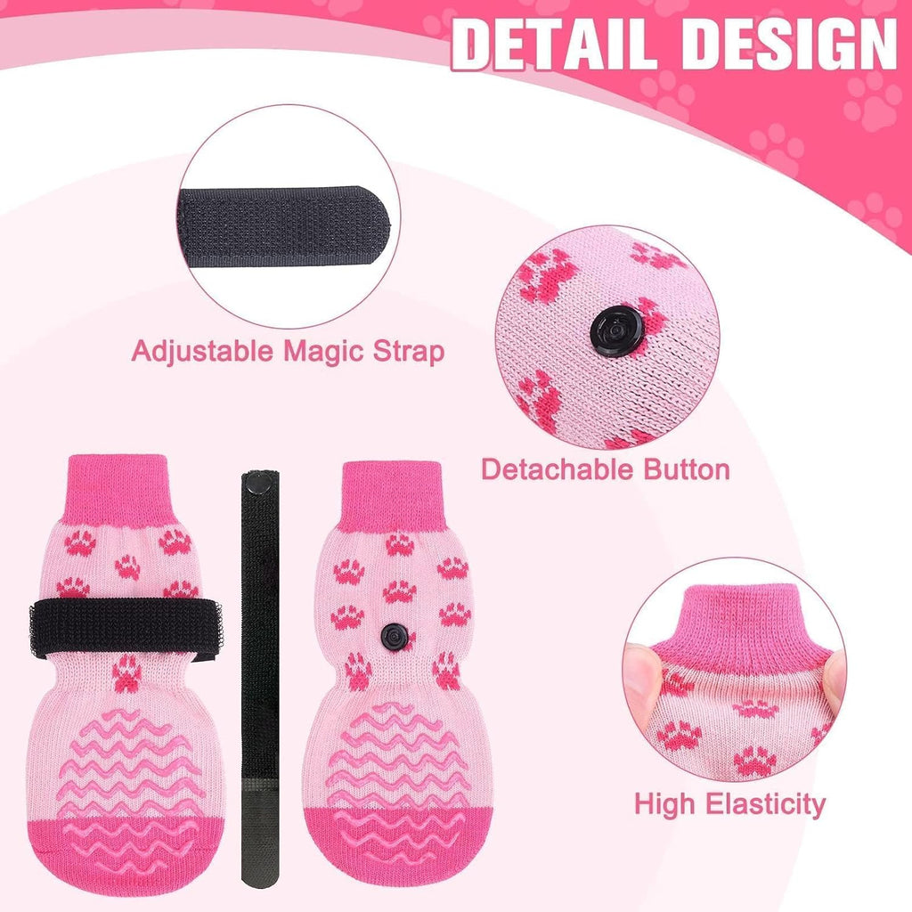 Anti Slip Dog Socks to Prevent Licking Paws for Hot Pavement | Dog Shoes Double Sides Dog Boots & Paw Protectors Booties for Hardwood Floors with Grip Small Medium Large Senior Dogs PinkXS