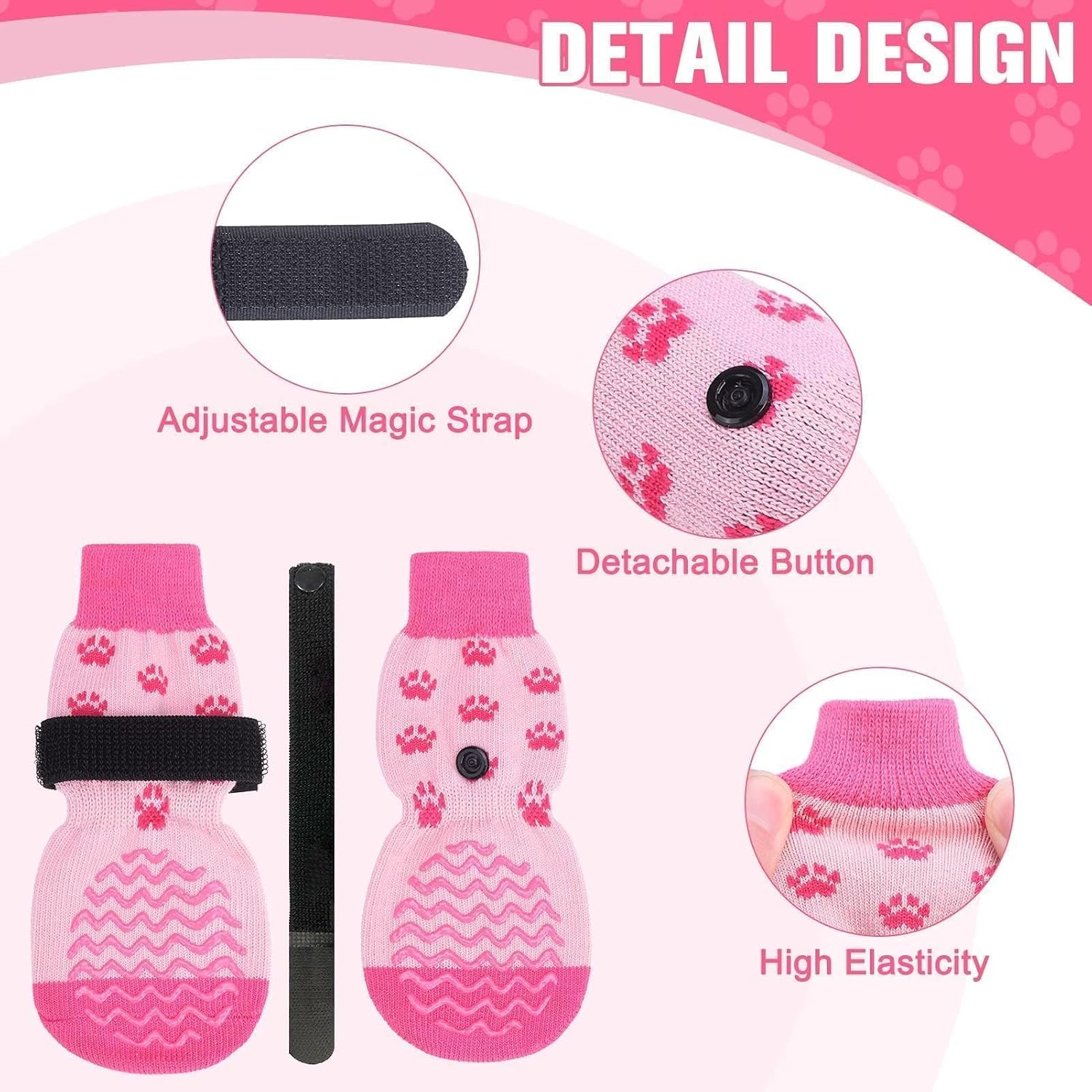 Anti Slip Dog Socks to Prevent Licking Paws for Hot Pavement | Dog Shoes Double Sides Dog Boots & Paw Protectors Booties for Hardwood Floors with Grip Small Medium Large Senior Dogs PinkXS