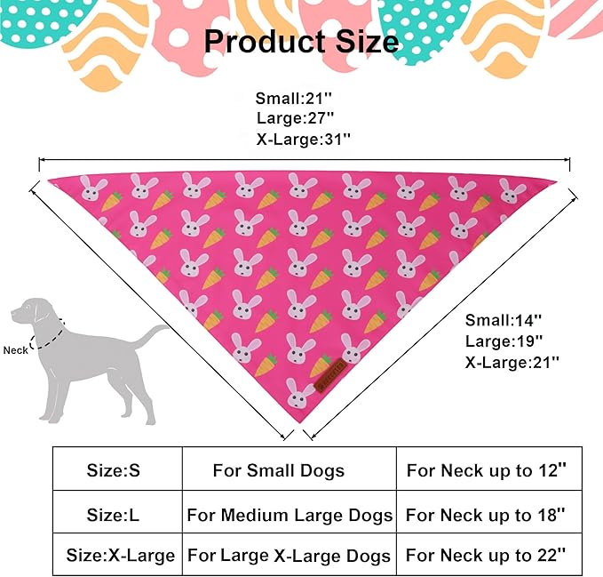 ADOGGYGO Easter Dog Bandana 2 Pack, Bunny Carrot Print Triangle Pet Scarf, Premium Fabric, Reversible Purple Pink Easter Bandana for Small Dogs (Small)