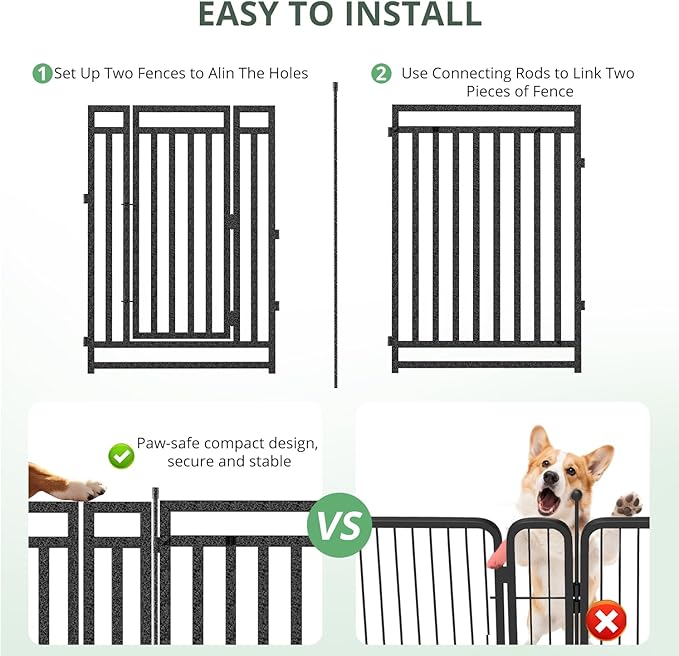 Dog Fence Outdoor for Yard Indoor Dog Playpen 32" Height 16 Panels Portable Dog Pen Metal Dog Kennel for RV Camping(Black-Silver)