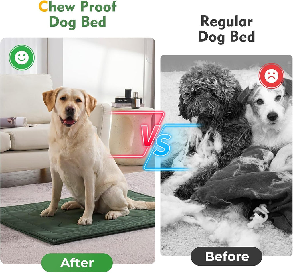 Chew Proof Indestructible Dog Crate Pad,Large (28"x41"),Green | Durable,for Aggressive Chewers,Tough,chew resistant, non chewable,Machine Washable & Waterproof,Indoor Outdoor