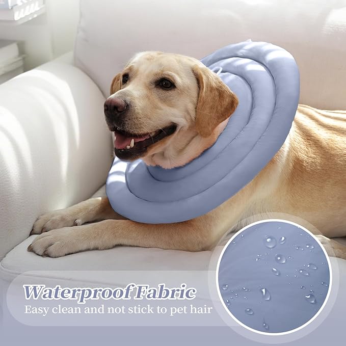 IDOMIK Dog Recovery Collar, Waterproof Soft Dog Cone After Surgery, Comfy Protective Elizabethan Collar Alternative for Dogs Cats, Adjustable Pet Neck Donut Cone Anti-Licking Biting Wounds,Blue,XL