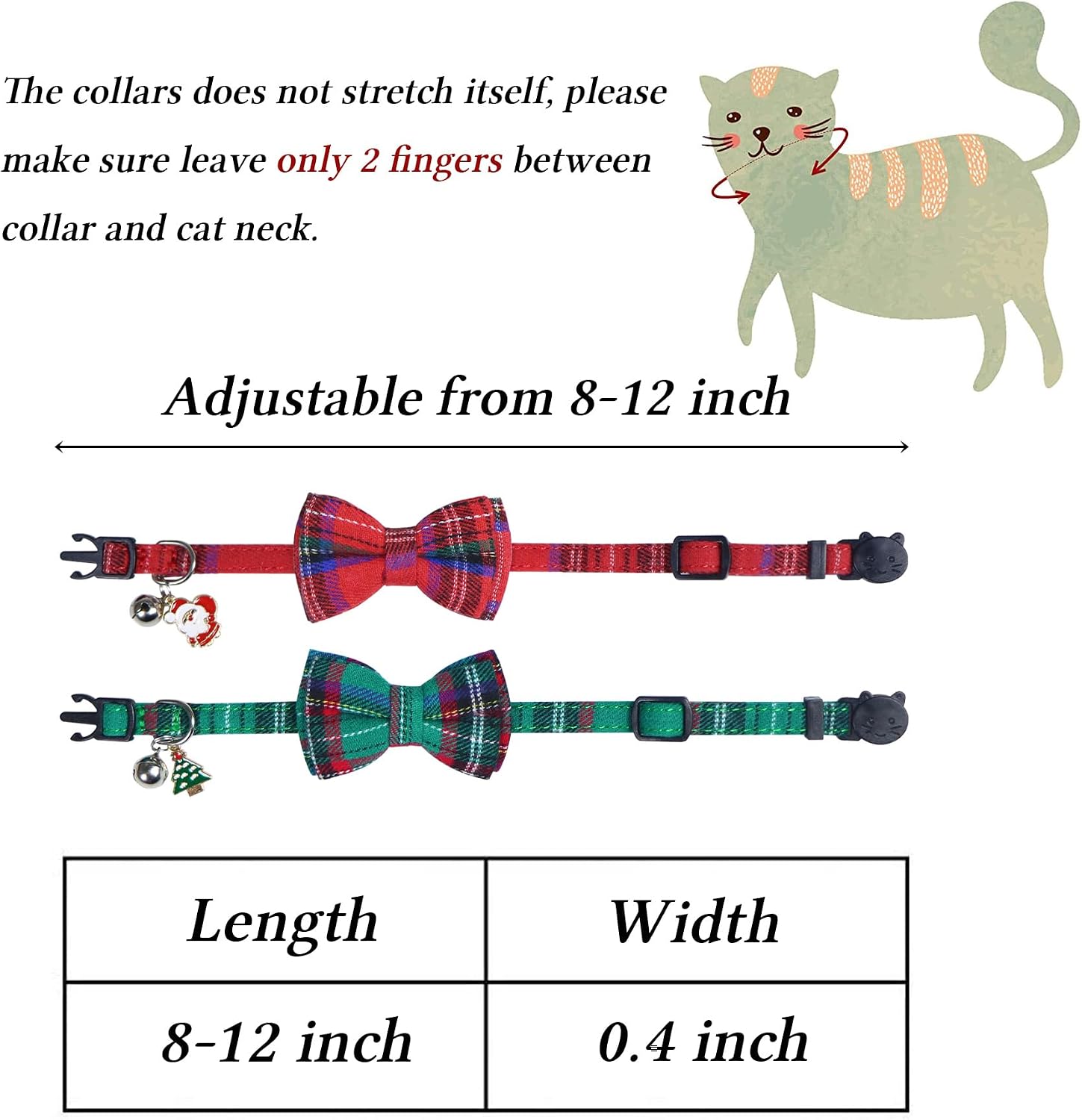 STMK 2 Pack Christmas Cat Collars With Bell, Breakaway Holiday Kitten Collars With Bowtie, Santa Tree for Cats Costumes Outfits (Red and Green)