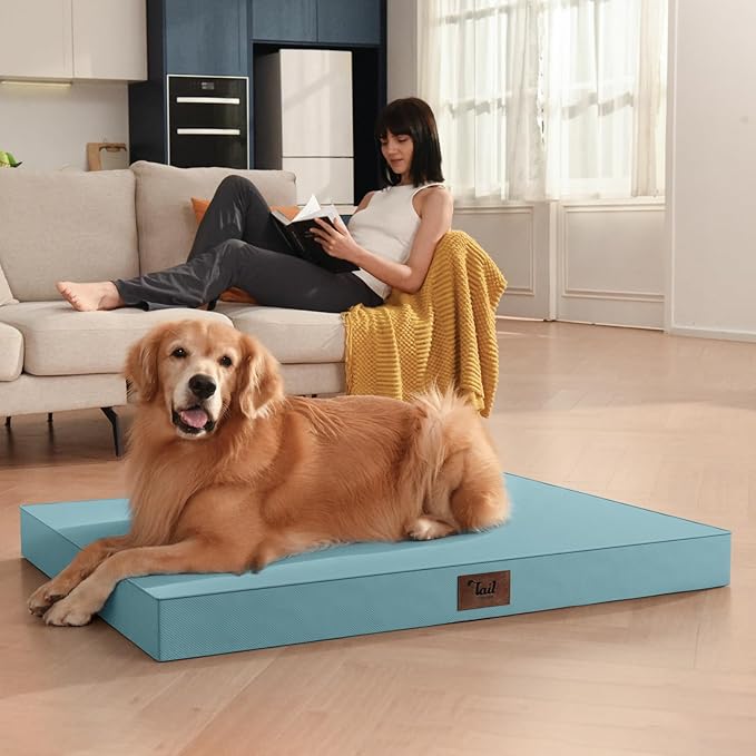 Outdoor Dog Bed for Small Dogs, Waterproof Dog Crate Bed for Medium Dogs Cats, Orthopedic Egg Crate Foam Pet Bed with Washable Removable Oxford Cover, Light Blue