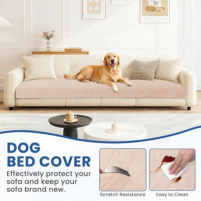 Waterproof Dog Bed Cover Pet Blanket, Soft Couch Cover for Dogs Washable, Non-Slip Dog Blanket Protect Furniture Couch Sofa Car for Puppy Large Dogs Cat (82x120 Inch, Beige)