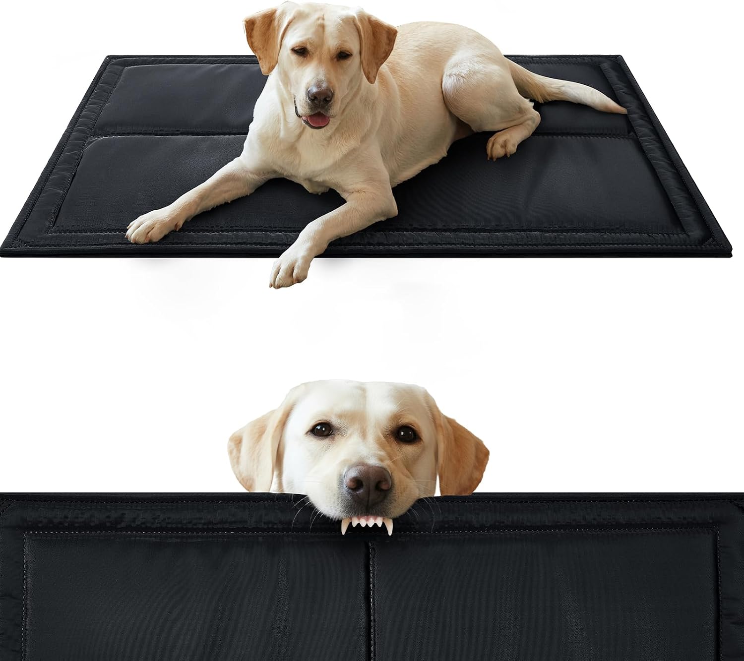 Chew Proof Indestructible Dog Bed, Durable Dog Crate Pad, X-Large (28"x47") | For Aggressive Chewers, Chew Resistant Fabric, Soft 1” 30D Foam Support, Tough Kennel Pad Black