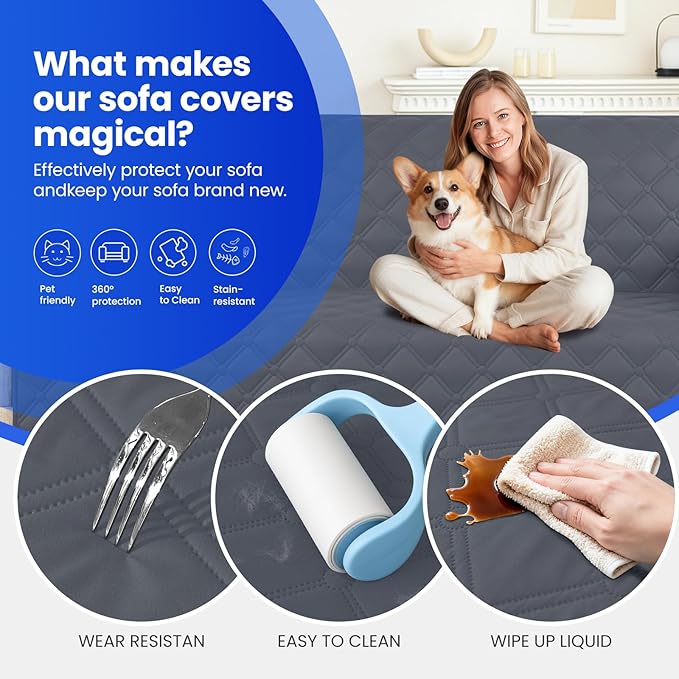 Waterproof Dog Bed Cover, Non-Slip Dog Blanket for Couch, Couch Covers for Dogs Washable, Pet Blanket for Furniture, Pet Bed Mat for Sofa, Car, Pet Supplies (68x82 Inch, Dark Grey)