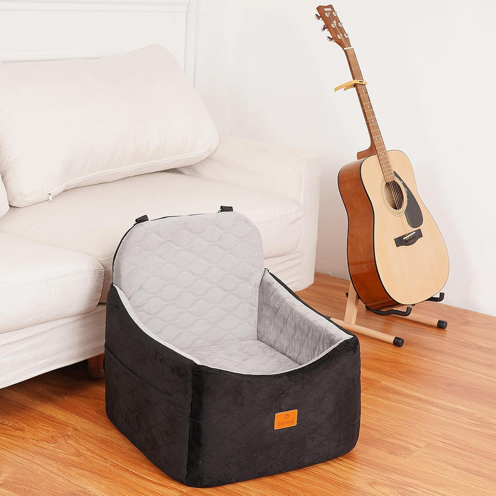 Dog/Cat Car Seat Pet Booster Seat for Dogs/Cats up to 30 lbs | Suitable for Small/Medium Pet Memory Foam with Detachable Washable Cover Travel-Safe Car Bed with Safety Belt/Storage Pocket