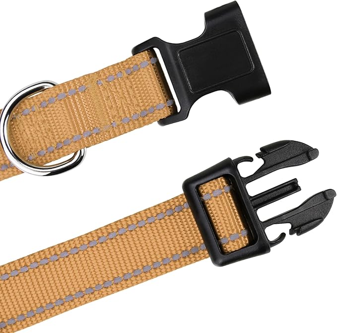 TagME Reflective Nylon Dog Collars, Adjustable Classic Collar with Quick Release Buckle for Puppy, Khaki, 3/8" Width