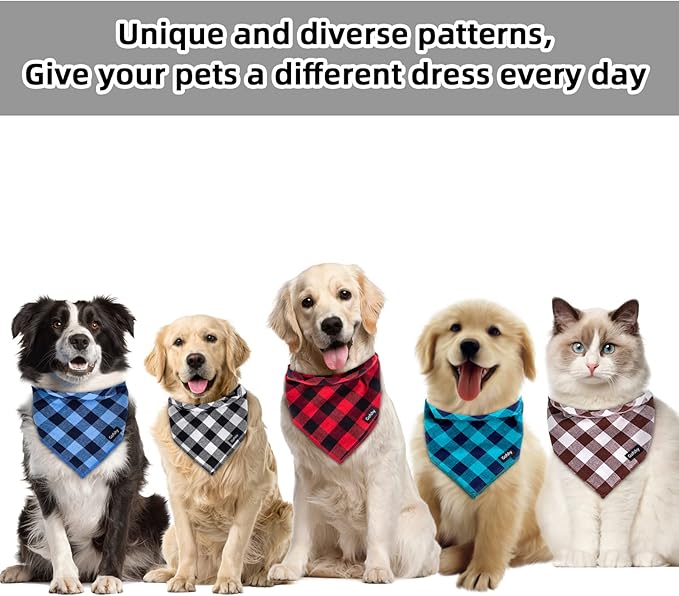Buffalo Plaid Dog Bandanas Fall Christmas Classic 6PCS Dog Gifts Red Blue Green Orange Black Brown Scarf Adjustable Kerchief for Small Medium Large Cats Puppy