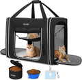 Combinable Pet Car Travel Carrier for a Large Cat/Medium Dog | 18"Lx17"Wx17"H, Small Pet Soft Carriers, Food Bag & Bowl Included, Lockable Safety Zippers, For Car Travel, Vet, Camping