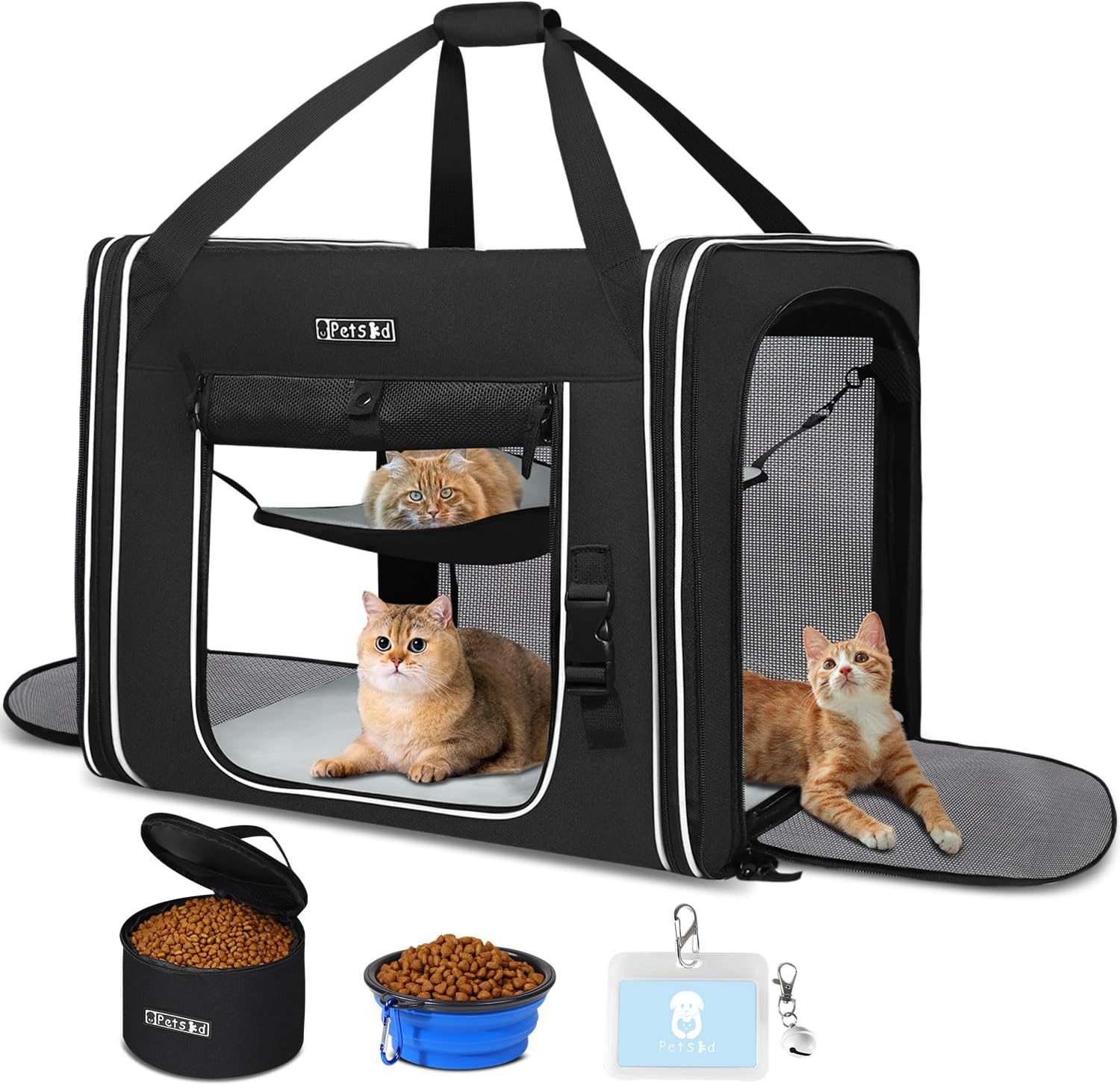 Combinable Pet Car Travel Carrier for a Large Cat/Medium Dog | 18"Lx17"Wx17"H, Small Pet Soft Carriers, Food Bag & Bowl Included, Lockable Safety Zippers, For Car Travel, Vet, Camping
