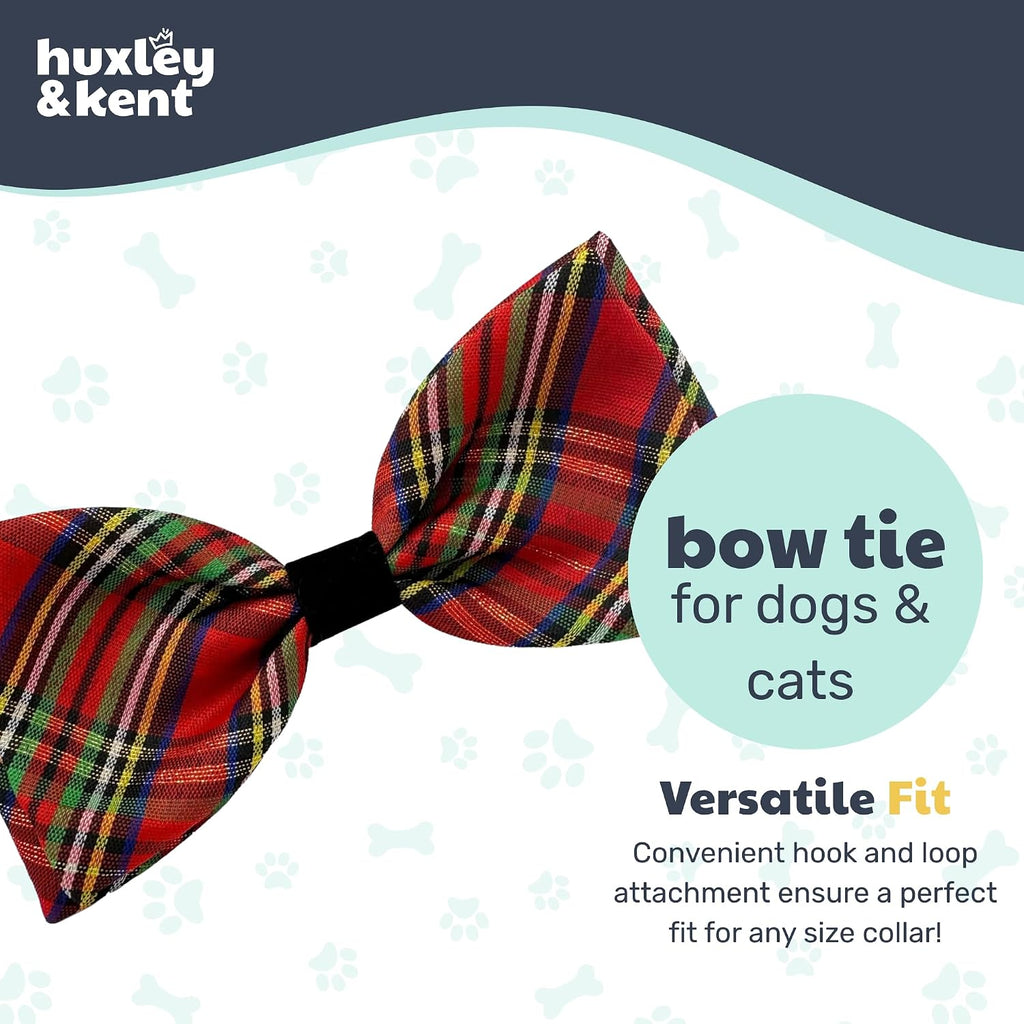 Huxley & Kent Pet Bow Tie for Dogs & Cats - Holiday Adjustable Hook & Loop Collar Accessory - Cute & Comfortable for Holidays & Celebrations - Christmas Plaid, Large | Hook & Loop Attaches to Any Collar, Soft Polyester, Lightweight & Machine Washable
