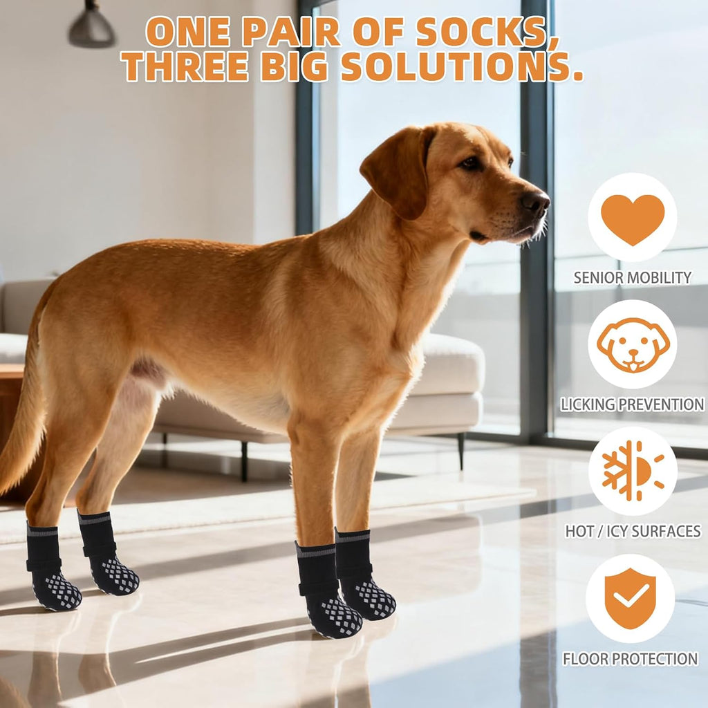 Anti Slip Dog Socks Shoes for Hot Pavement to Prevent Licking Paws Scratching, Pet Boots & Paw Protector for Hardwood Floors, Dog Grip Booties for Small Medium Large Senior Dogs, Black M