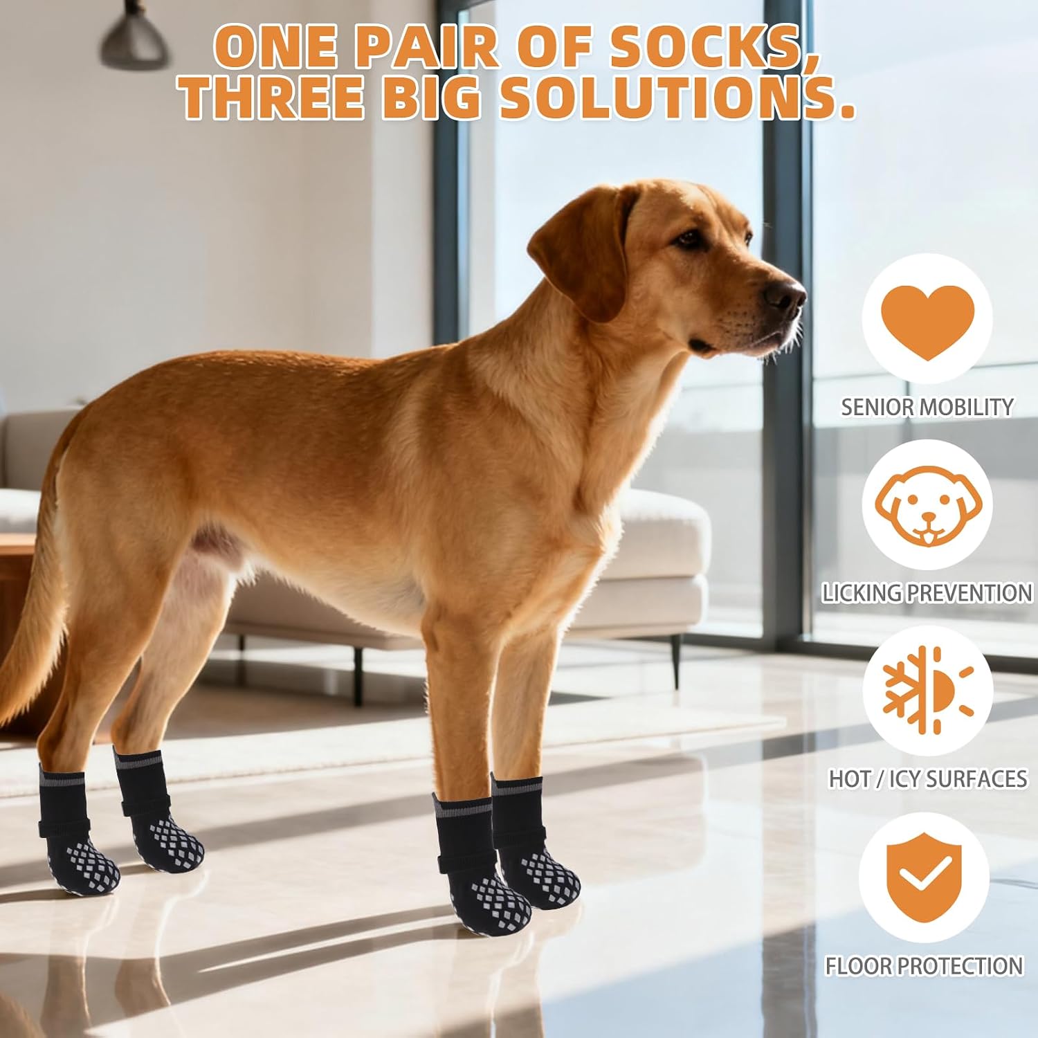 Anti Slip Dog Socks Shoes for Hot Pavement to Prevent Licking Paws Scratching, Pet Boots & Paw Protector for Hardwood Floors, Dog Grip Booties for Small Medium Large Senior Dogs, Black M