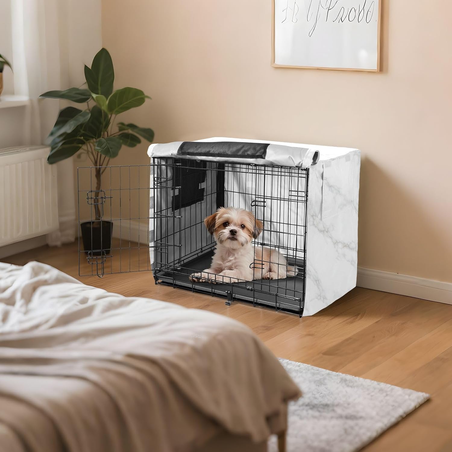 White Marble Dog Crate Covers Breathable Dog Kennel Cover Windproof Waterproof Privacy Shading Fit for 30IN Wire Dog Cage